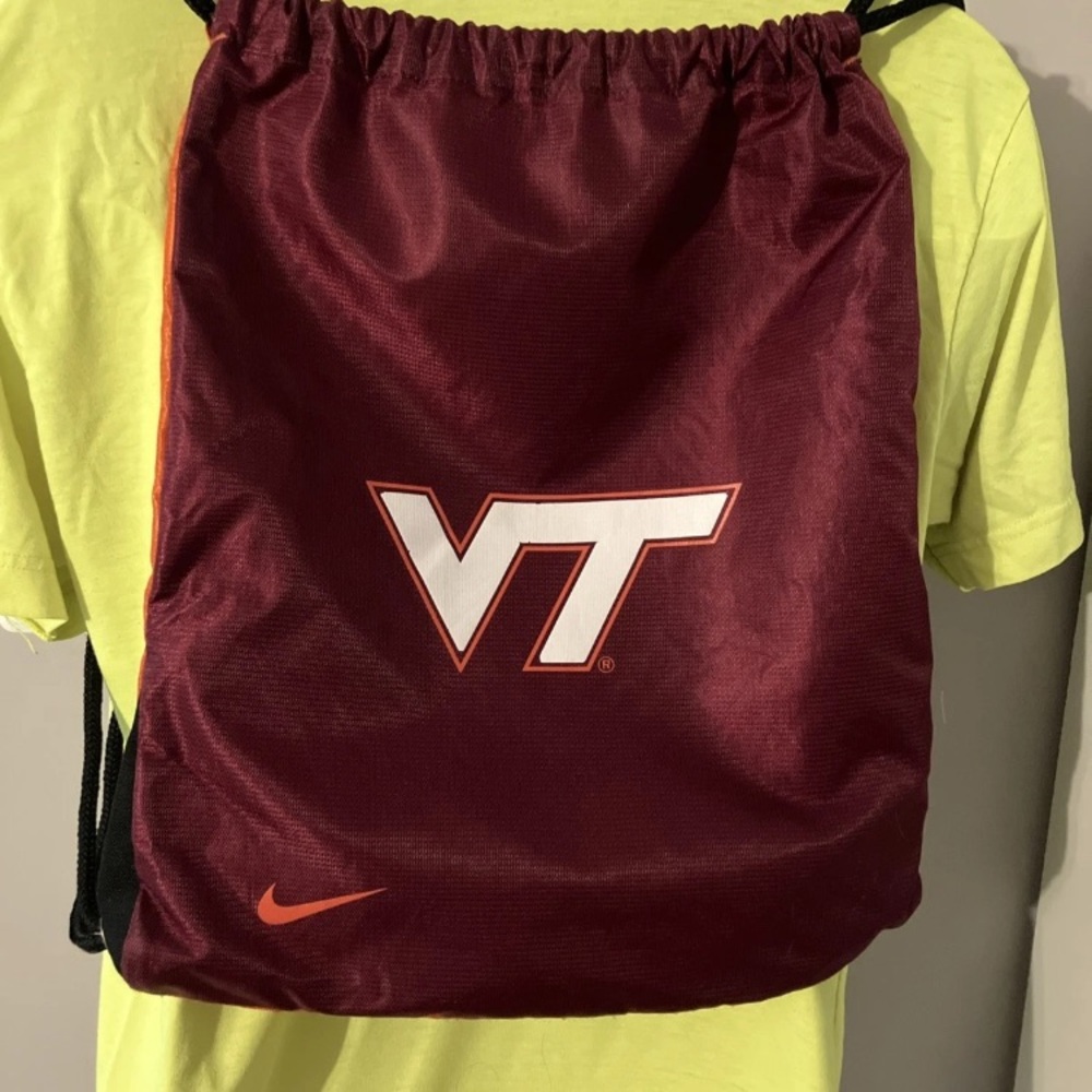 Nike Orange and Maroon Drawstring Bag